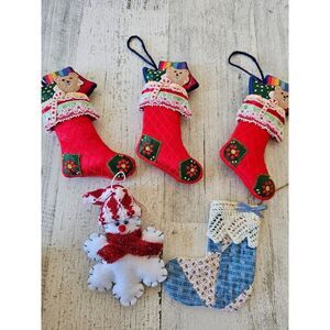 Vintage stocking teddy bear ornament snowman rainbow plush lace set Xmas tree